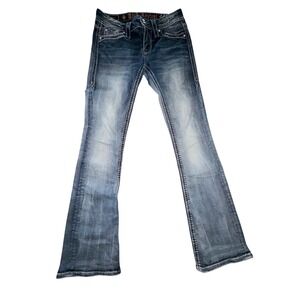 Rock Revival Women's Karla Mid Rise Boot Jeans Size 25 Rhinestone Embellished